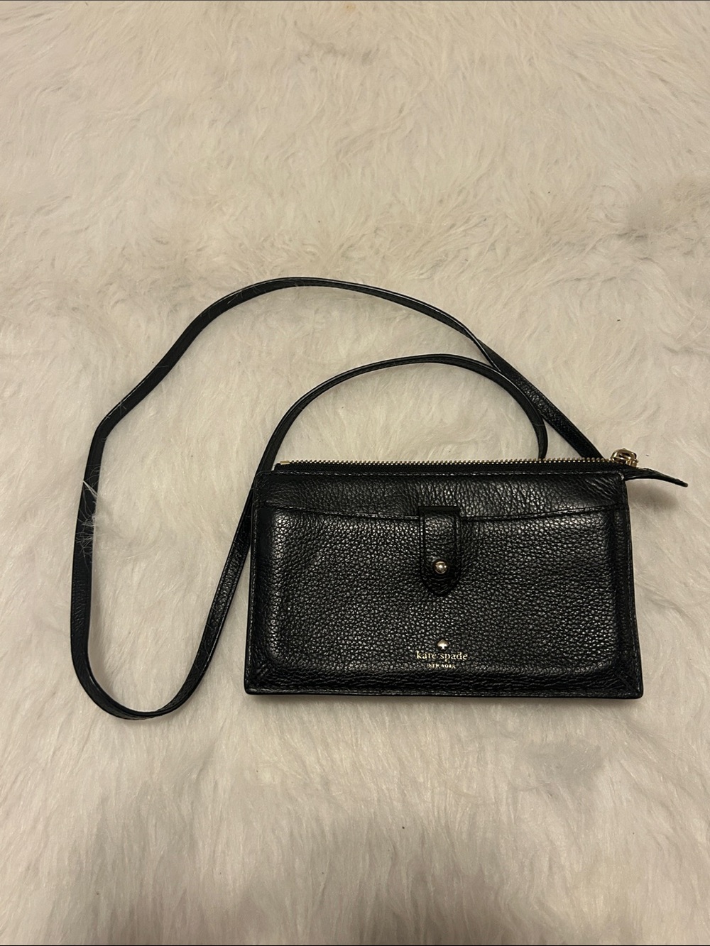 kate spade Black Pebbled Leather Crossbody Wallet